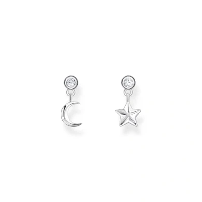 Image de Thomas Sabo H2293 414 14 Boucles d&#039;oreilles à tige en forme de lune et d&#039;étoile Argent plaqué or, taille unique, sterling, Zircone cubique
