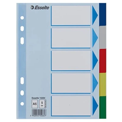 Image de Esselte Intercalaires A5 5 Touches, Multicolore, Onglets Renforcés en Plastique Résistant avec Table des Matières, 15264