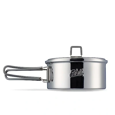 Image de Esbit Marmite d&#039;extérieur 1100 ml Casserole de camping en acier inoxydable qualité supérieure avec couvercle suspension pratique
