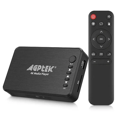 Image de Lecteur Multimédia, 4K@30hz HDMI Multimédia pour TV avec Sortie HDMI/AV/VGA, Media Player 14TB HDD/Clé USB 256G/Carte SD/H.265 MP4 Télécommande MP3 AVI RMVB MPEG etc