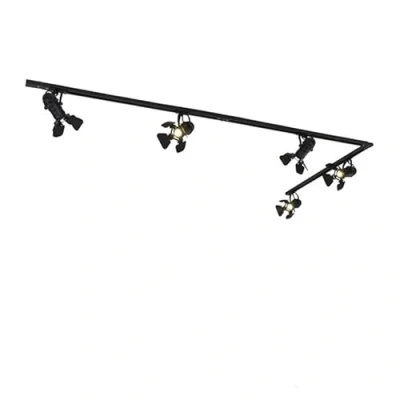 Image de QAZQA movie Système sur rail spot luminaire plafond, plafonnier compatible pour led 5 lumière L 300 cm Noir Moderne éclairage intérieur Salon I Chambre Cuisine Salle à manger