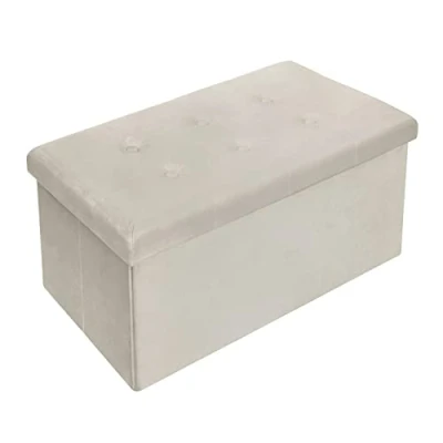 Image de WOLTU Banc de Rangement en Velours, Tabouret Pouf Pliable Cube Coffre Rangement, Repose Pieds Capacité Charge 300 kg, 80 L 76x37,5x38 cm Crème, SH70cm