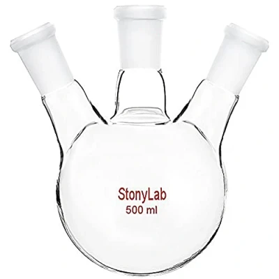 Image de StonyLab Borosilicaté Verre 3 COL Rond Fond Flasque RBF, Ballons de Laboratoire Neck Round Bottom Flask avec 24/40 Centre et côté Standard Fuseau Extérieure Joint 500ml