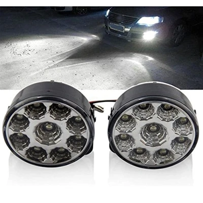 Image de PolarLander 2pcs 9 LED Car Light Blanc DRL Daytime Running Fog Head Lamp