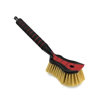 Image de ToM PaR Brosse de Lavage I à Eau avec raccord d&#039;eau Ouverture Rapide du Robinet Poils Doux, Fins et délicats Poignée Confortable Voiture Jardin Longueur: 44 cm Rouge