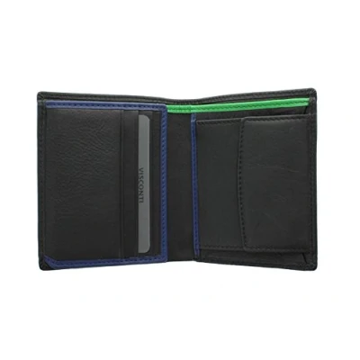 Image de VISCONTI Bond Collection DR NO Portefeuille Compact en Cuir pour Hommes BD22 Noir/Vert Multi