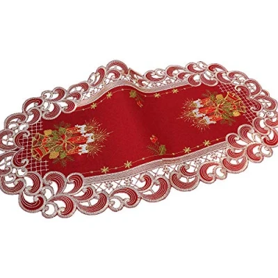 Image de Quinnyshop Noël Bougie Clochette Chemin de Table 35 x 70 cm Ovale Polyester, Rouge