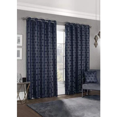 Image de Emma Barclay Rideaux à œillets, Polyester, Bleu Marine, Width 66 x Drop 54&quot; (168 137cm)