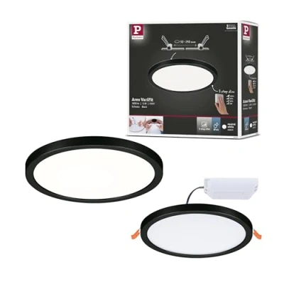 Image de Paulmann 79965 LED Panneau encastré Areo IP44 175 mm Grad. sur 3 Niveaux Rond 1x13 W BL. lumière du Jour Noir synthétique plafonnier 4000 K, Matière Plastique, 13