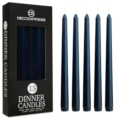 Image de DECO EXPRESS Bougie Longue Lot de Bougies Blanches ou Couleurs en 6, 10, 15, 50 Chandelier 25 cm Chandelle Durée 8 h Dripless (Bleu Nuit 15)