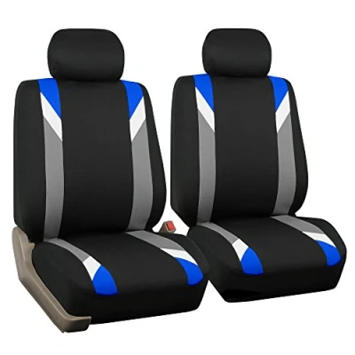 Image de FH GROUP Ensemble de housses siège avant en tissu pour sièges voiture à dossier bas avec appuie tête amovible, ajustement universel, compatible airbag SUV, berline, fourgonnette Bleu