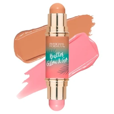 Image de Physicians Formula Butter Glow &amp; Go, Stick Duo Multi Usage pour Joues, Yeux et Lèvres, Teintes Bronzer, Contour Blush, Beachy Pink