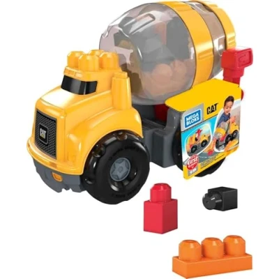 Image de Mega Bloks First Builders La Bétonneuse Cat, Briques et Jeu de Construction, 9 pièces, Jouet pour bébé Enfant 1 à 5 Ans, GFG11, Multicolore