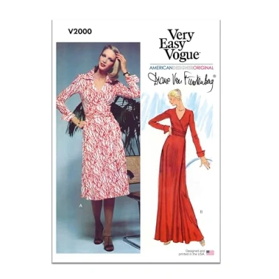 Image de Vogue V2000H5 Robe Portefeuille DVF pour Femme par Diane Von Furstenberg Taille 34 36 38 40 42 Multicolore