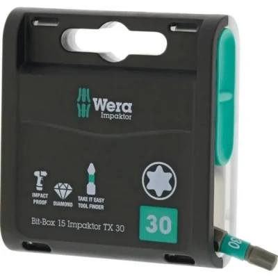 Image de Wera 05057776001 Bit Box 15 Impaktor TX 30 Boîte d’embouts, Noir, Set de Pièces