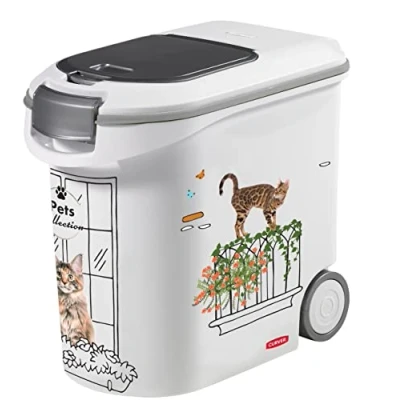 Image de Curver Conteneur à Croquettes pour Chats 35L/12KG Pets Collection Rangement Hermétique Anti Odeurs Nourriture Roulettes 28 x 49 43 cm