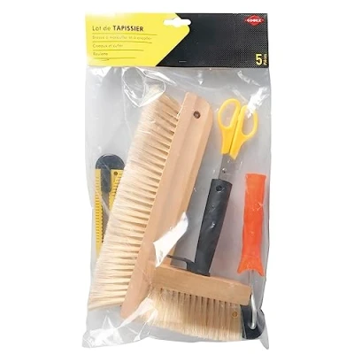 Image de COGEX Kit pose papier peint, outils tapisserie 5 pièces brosse à encoller, maroufler, roulette, ciseaux et cutter Permet de poser du peint Pratique peint.