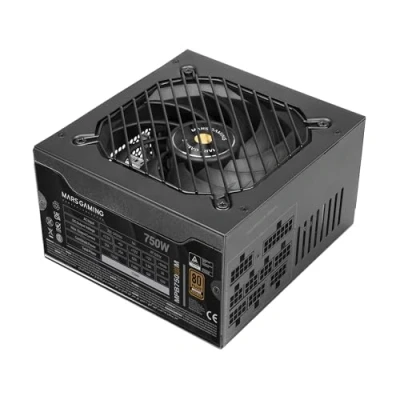 Image de MARS GAMING MPB750SIM, Alimentation ATX 750W Full Modulaire, Garantie 7 Ans, 80Plus Bronze 230V EU, 90% Efficacité, Ventilateur SI Extreme Silence 140mm, Technologies AI2 RPM, DC et SMD, Noir