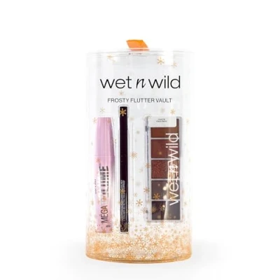 Image de Wet N Wild Frosty Flutter Vault, Coffret Maquillage 12 Pièces avec Mascara Noir Mega Volume, Eyeliner et 2 Palettes Fards à Paupières, Formule Longue Tenue Facile Estomper, Cadeau