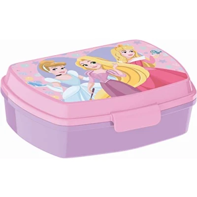 Image de ALMACENESADAN Appareil à croque monsieur rectangulaire multicolore, produit en plastique réutilisable, sans BPA, dimensions intérieures 16,5 x 11,5 5,5 cm (Disney Princesses)