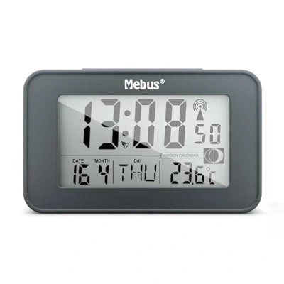 Image de Mebus digitaler Funk Wecker mit Mondkalender, Beleuchtung, Innenthermometer, Schlummer Funktion/Material: Kunststoff/Farbe: Grau/Modell: 51460