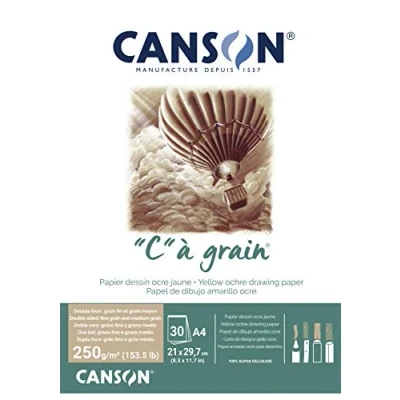 Image de CANSON &quot;C&quot; à Grain Bloc 30 feuilles de papier dessin teinté fin A4 250g/m² Ocre jaune chiné