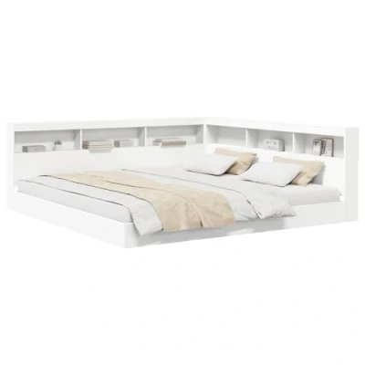 Image de vidaXL Lit avec bibliothèque Blanc 180x200 cm en Bois d&#039;ingénierie
