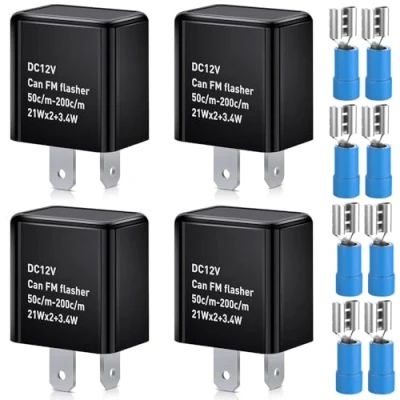 Image de Gebildet 4pcs Universel 12V 2Broches Relais de Clignotant, Clignotant Électronique la Vitesse Réglable, pour Feux Clignotants ou Indicateurs Direction à LED (Noir)