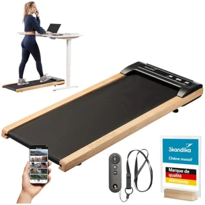 Image de Tapis de marche connecté Skandika Nordik K6 H jusqu&#039;à 6 km/h Walking Pad Bluetooth Haut parleurs Chêne massif