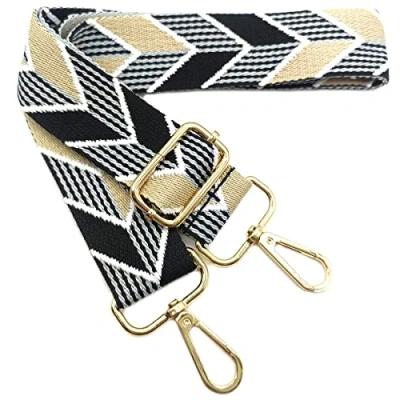 Image de Bandouliere de Rechange Reglable Noir Beige, Sangle Sac a Main Remplacement, Universelles mit Boucle Dore pour Femme à Main, Bandoulière Accessoires, 204