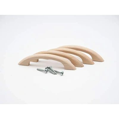 Image de Lot de 4 poignées meuble en hêtre avec vis fixation Surface non traitée Poignée tiroir/porte massif