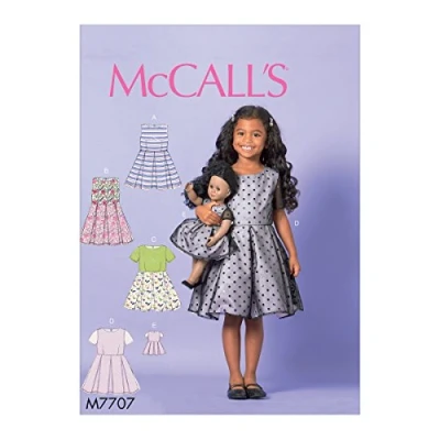 Image de McCall&#039;s Patterns Patron de Couture Enfant/Fille et Robe poupée 45,7 cm, Mouchoir, Multicolore, 17 x 0,5 0,07 cm