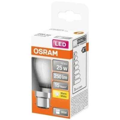 Image de OSRAM Ampoule LED Culot: B22d Blanc chaud 2700 K 2,50 W équivalent à 25 dépolie Retrofit CLASSIC P