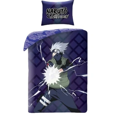 Image de Halantex NARUTO SHIPPUDEN Parure de lit Kakashi Hatake Housse couette réversible 140 x 200 cm avec taie d&#039;oreiller 70 90 100 % polyester multicolore