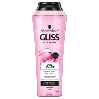 Image de Schwarzkopf Gliss Shampoing Soie Liquide Brillance 91% d&#039;Ingrédients d&#039;Origine Naturelle Cheveux ternes, rêches, sans éclat 250ml