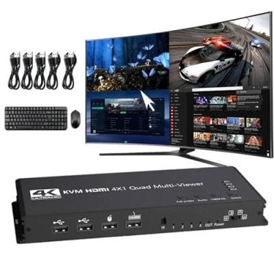 Image de 4K HDMI KVM Switch 4x1 Quad Multi Viewer 4 en 1 Out Processor Screen Multiviewer Seamless for PC Share Mouse Keyboard