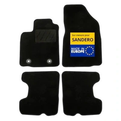Image de DBS Tapis de Voiture sur Mesure pour Sandero (2007 2012) avec Clips Fixation Sol antidérapant Automobile 4 pièces, Noir
