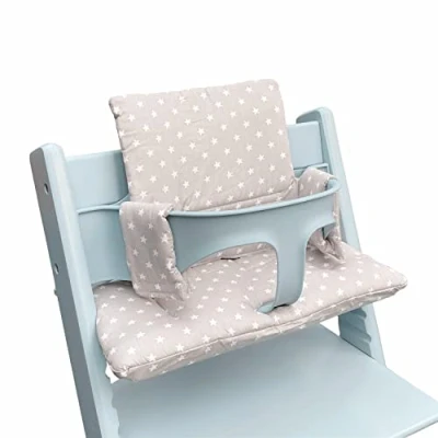 Image de ZARPMA Coussin de chaise haute compatible avec Stokke Tripp Trapp Chiar Housse en tissu coton garni rembourrage (étoile grise)