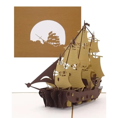 Image de Carte pop up Bateau à voile Viermaster d&#039;anniversaire 3D avec enveloppe Cadeau et bon de voyage Voilier