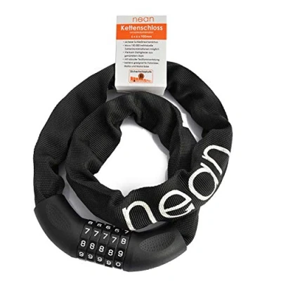 Image de nean antivol de vélo avec chiffres, maillons chaîne en acier trempé, cadenas à combinaison carrée, code, vélo, 6 x 900 mm, noir