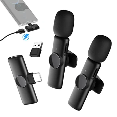 Image de Micro Cravate sans Fil, Gimpro MS1X(C) 2.4GHz【Type C&amp;USB】 Microphone pour Téléphone Portable Plug&amp;Play Andriod Vlog Interview Tiktok Youtube, Fil Smartphone