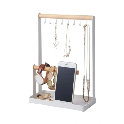 Image de Porte bijoux Yamazaki Blanc Acier et bois 20x10.5x28.5 cm Mixte