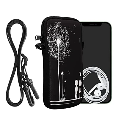 Image de kwmobile Housse de Protection Universelle pour Smartphone XXL 7&quot; Pochette téléphone Portable en néoprène avec Collier Ajustable Blanc Noir