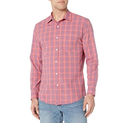 Image de Amazon Essentials Chemise en Popeline à Manches Longues, Style Décontracté, Coupe Standard Homme, Bleu Rouge Délavé Écossais, M