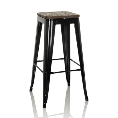 Image de hjh OFFICE Tabouret de Bar pivotant VANTAGGIO High WS au Design Industriel empilable, Assise en Bois sur 360, Noir