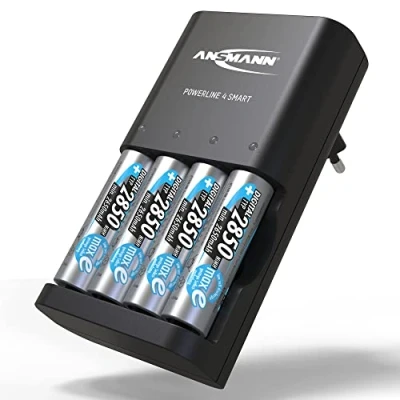 Image de ANSMANN Chargeur pour Piles Powerline 4 Smart (1 PCE) + HR6 2850mAh Automatique 1 à HR6/HR03 Station de Charge avec Mode réparation &amp; détection des accus défectueux