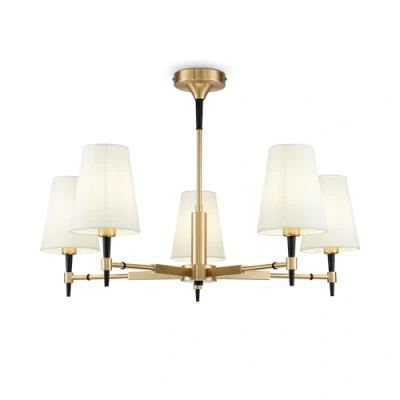 Image de MAYTONI Lustre Série Zaragoza, 5 Lampes, Style Moderne, Support en Métal, Finition Laiton Poli, Abat Jours tissu blanc, ampoules non incl. E14 x 40W 220 240V