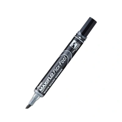 Image de Pentel MWL5SBF Maxiflo Flex Feel Marqueur pour Tableaux Blancs Réencrable à Pointe Flexible Noir Lot de 12