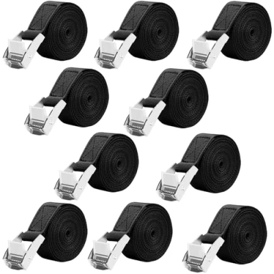 Image de 10 Pieces 2.5m Sangles d&#039;arrimage Sangle à Griffe de Fixation Charge Maximale 250 kg 2.5cm x (Paquet Noir 2,5 m 25 mm)