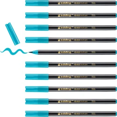 Image de edding 1340 feutre pointe pinceau turquoise 10 stylos de flexible pour la peinture, l&#039;écriture et le dessin carnets, mandalas, calligraphie